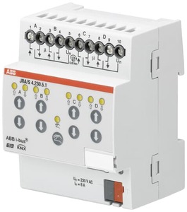 KNX shutter actuator, 4 channel shutter, 230VAC, DIN rail, hellgrau, Ref. JRA/S 4.230.5.1
