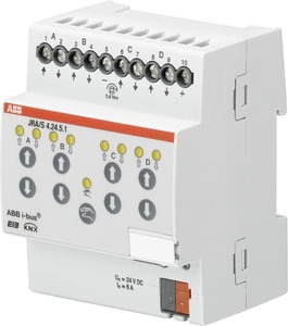 KNX shutter DC actuator, 4 channel shutter, 24VDC, DIN rail, hellgrau, Ref. JRA/S 4.24.5.1