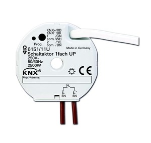 KNX switching actuator with inputs, 1 binary output, 2 inputs potential free, 230VAC, 16A, flush mount, Ref. 6151/11 U