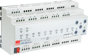 KNX multifuntion actuator with inputs, 3 point valves / fan coil / heating / shutter / shutter DC / switching, 12 binary outputs / 6 channel shutter / 3 fan coil, 2 pipes / 4 pipes, 12 inputs potential free, 16A, 140µF C-load, DIN rail, Ref. 48209