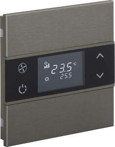 KNX push button 2 rockers, with thermostat, with temperature sensor, with display, without icon, serie ROSA Metal, bronze, Ref. INT-RMT1-0501B0