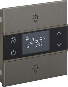 KNX push button 2 rockers, with thermostat, with temperature sensor, with display, with icon, serie ROSA Metal, bronze, Ref. INT-RMT1-0501B1