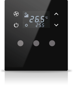 KNX push button 3 rockers, with thermostat, with display, serie MONA, black, Ref. MN-B-T03