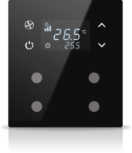 KNX push button 4 rockers, with thermostat, with display, serie MONA, black, Ref. MN-B-T04