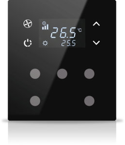 KNX push button 5 rockers, with thermostat, with display, serie MONA, black, Ref. MN-B-T05