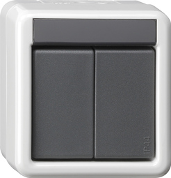 KNX Water-protected surface-mounted push-button bus coupler, 2-gang with two-point operation