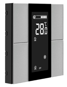 KNX push button 4 rockers, with thermostat, with humidity / temperature sensor, with display, bus coupler needed, serie ISWITCH, metallic gray, Ref. ITR304-1005