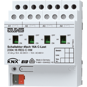 KNX switching actuator, 4 binary outputs  C-load, DIN rail, Ref. 2304.16 REGCHM