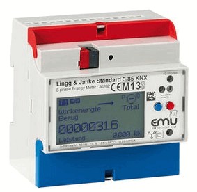 KNX energy counter, active, EZ-EMU-DSTD-D-REG-FW, with direct measurement, for three-phase current, 2 tariffs, DIN rail, serie EMU standard, Ref. 87765