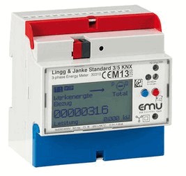 KNX energy counter, active, EZ-EMU-WSTD-D-REG-FW, con toroidal connection, for three-phase current, 2 tariffs, DIN rail, serie EMU standard, Ref. 87773