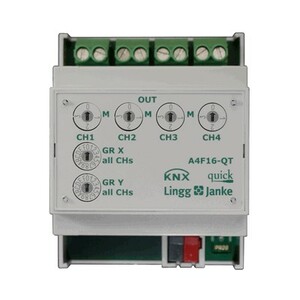 KNX switching actuator, A4F16-QT, 4 binary outputs , 16A C-load, DIN rail, serie QUICK, Ref. Q79233