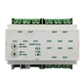 KNX switching actuator, AH9F16-Q, 9 binary outputs, 16A, 140µF C-load, DIN rail, serie QUICK, Ref. Q79238
