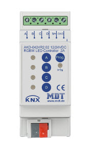 KNX dimmer actuator, LED 12/24VDC, 4 outputs , voltage controlled, RGB / RGBW, 2A, DIN rail, Ref. AKD-0424R2.02