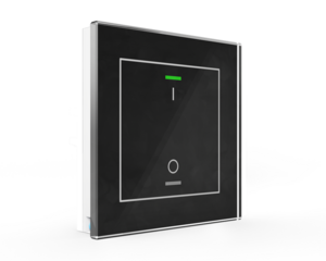 KNX push button 2 rockers, with temperature sensor, with status LED, serie GLASS II LITE, glass black, Ref. BE-GTL1TS.B1