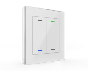 KNX push button 2 rockers, with temperature sensor, with status LED, serie GLASS II LITE, glass white, Ref. BE-GTL2TW.01