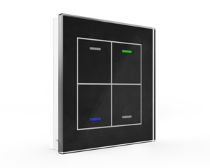 KNX push button 4 rockers, with status LED, serie GLASS II LITE, glass black, Ref. BE-GTL40S.01