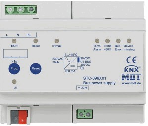 KNX power supply, 960mA, with additional output and with diagnosis, DIN rail, Ref. STC-0960.01